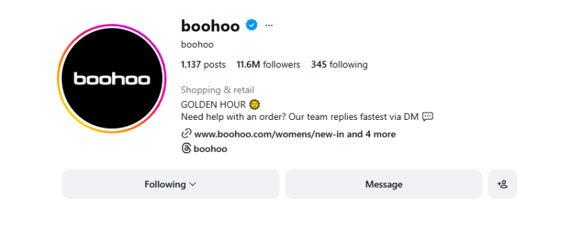 uk brands winning on instagram - boohoo